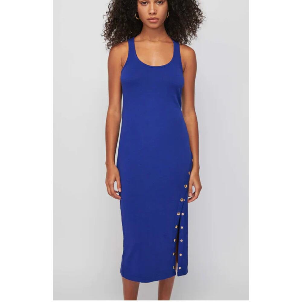 Nation Ltd Sevan Cotton Sleeveless Asymetrical Dress Cobalt Blue Button XS